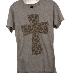 Tultex Gray Short Sleeve Tee with Leopard Cross